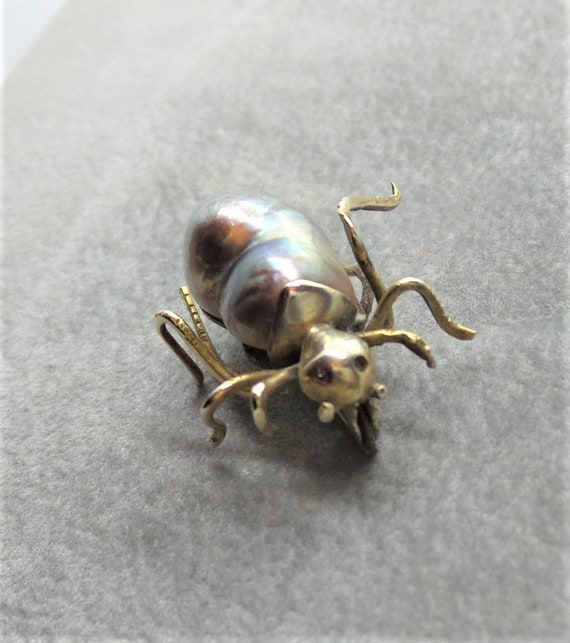 Vintage Baroque Pearl Spider Bug Pin - image 3