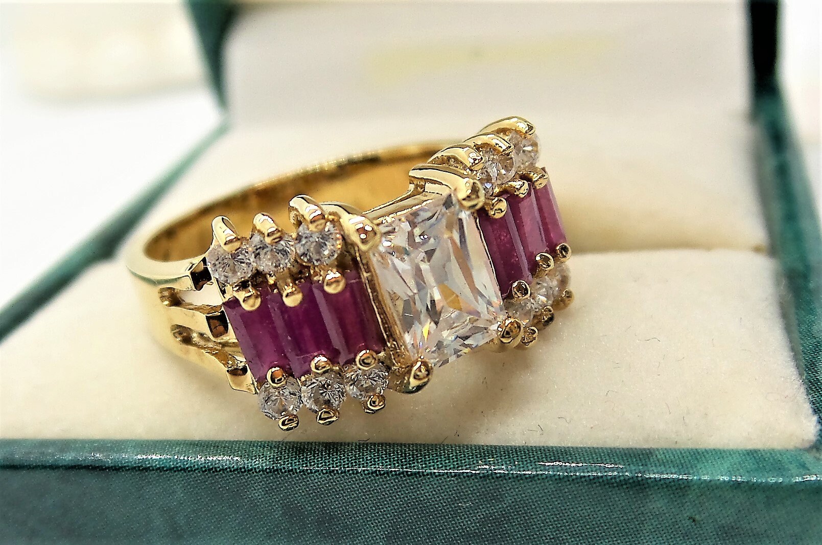 Ring Vintage Statement Ring With Simulated Ruby and Cz Stones 925 Size ...