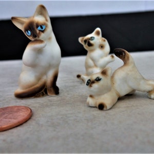 Vintage Miniature Siamese Cat Mother and Kittens