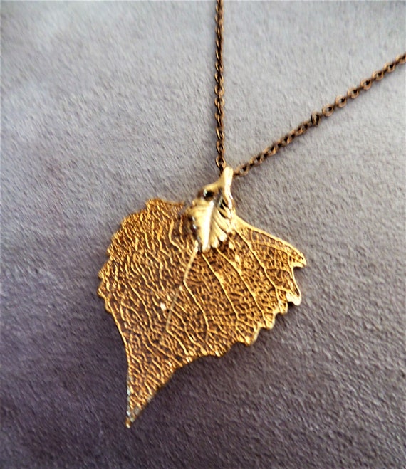 Necklace Vintage Leaf Dipped in Gold Wash - image 3