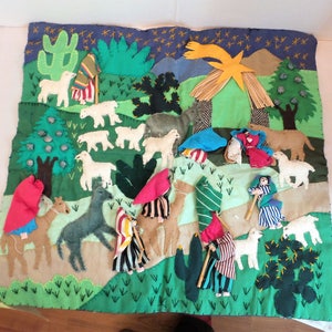 SALE Arpillera Peruvian Christmas 3-D Wall Hanging Art
