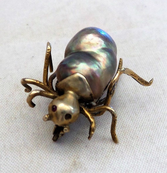 Vintage Baroque Pearl Spider Bug Pin - image 1