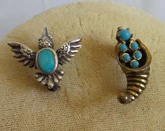 Brooches /Pins Mini Pair with Turquoise Accents