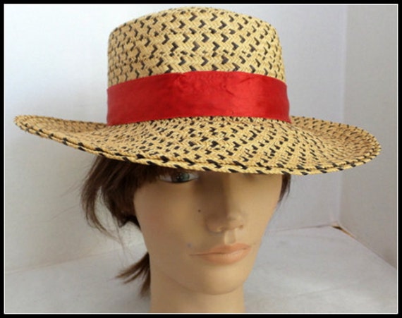 Vintage Straw Boater Style Hat