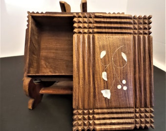Wood Box Vintage Hand Carved With Inlay