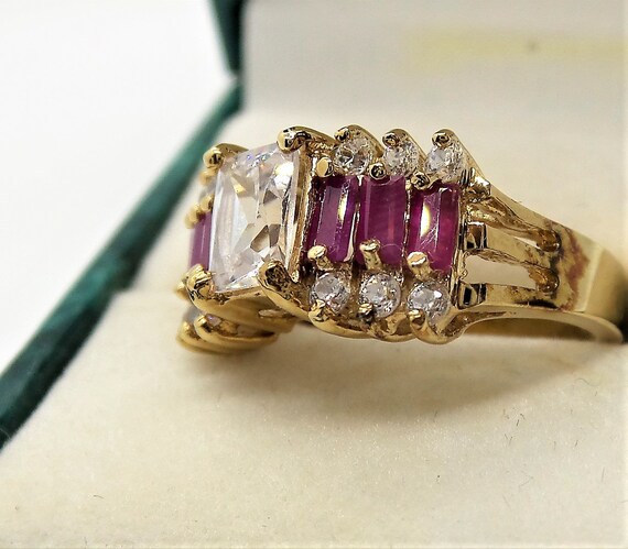 Ring Vintage Statement Ring with Simulated Ruby a… - image 3