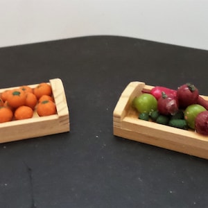 Vintage Dollhouse Miniature Crate of Fruit  and Crate of Veggies.