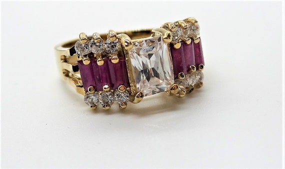 Ring Vintage Statement Ring with Simulated Ruby a… - image 1