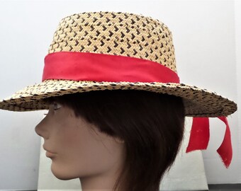 Vintage Baroncelli Andrea Flat Crown Upturn Fedora Straw Hat  display picture 1