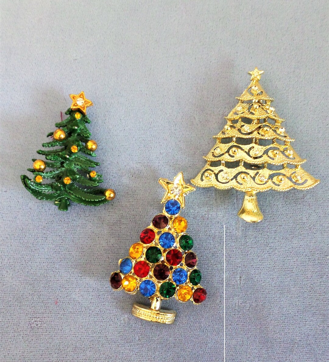 Broche Noël Vintage Avec 3 Arbres - Wow Christmas - Occasion