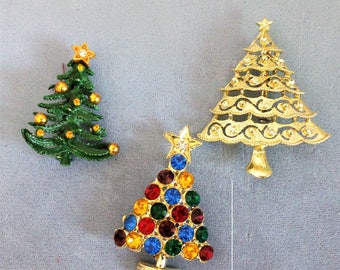 Brooches 3 Vintage Christmas Tree Brooches