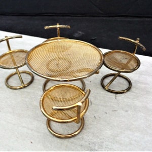 Vintage Brass Dollhouse Table and Chairs