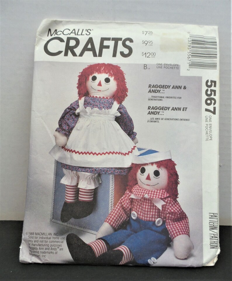 McCalls Pattern 5567 Raggedy Ann and Andy Etsy