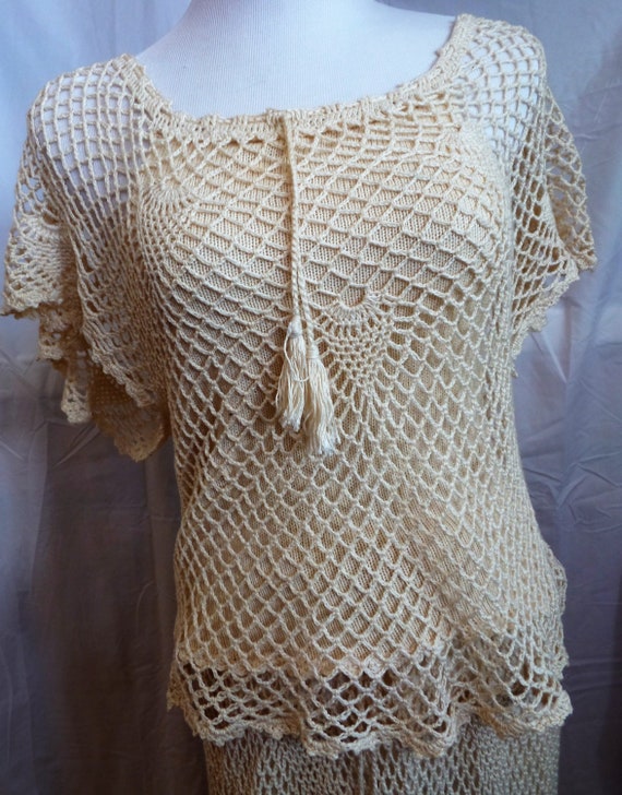 Vintage Handmade Crocheted Skirt and Top - image 1