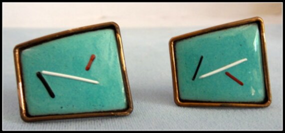 Mid Century Enamel Copper Clip On Earrings - image 4