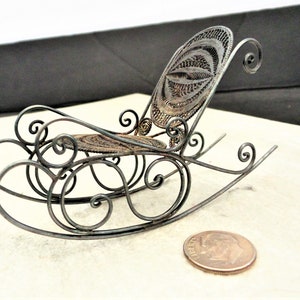 Vintage Filigree Miniature Rocking Chair Silver Color