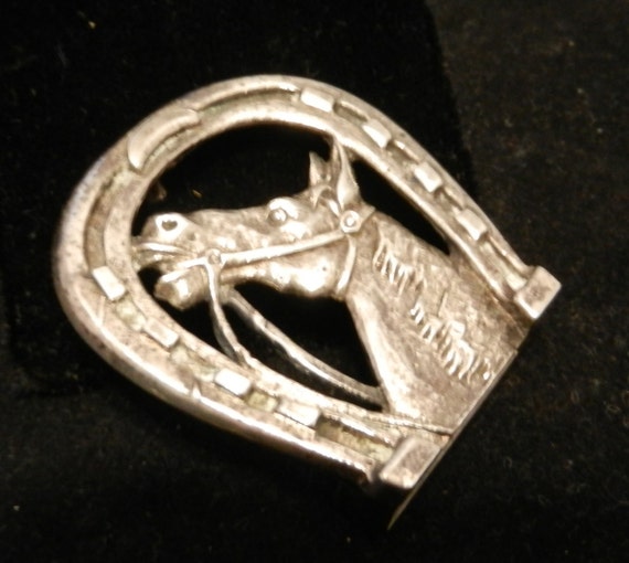 Sterling Belt Buckle Horse Head in Horse Shoe - image 2