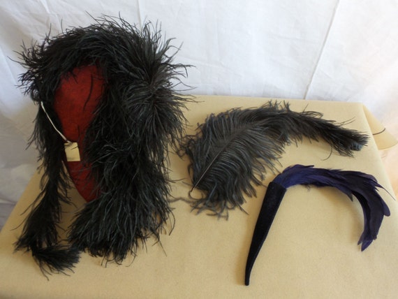Black Ostrich Feather Collar and Single Feathers