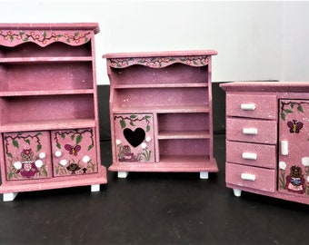 Dollhouse Handpainted Three Piece Bookcase Cabinets