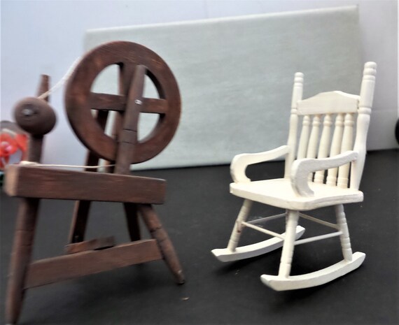 Dollhouse Spinning Wheel and Wood Rocking Chair Etsy