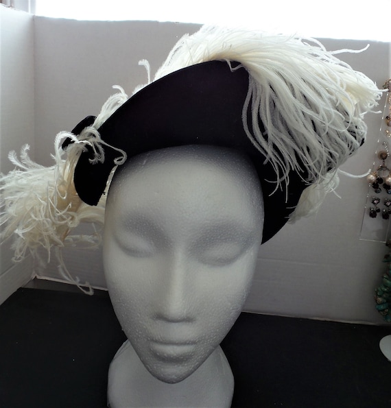 Vintage Black Headband with Ostrich Feather Accent