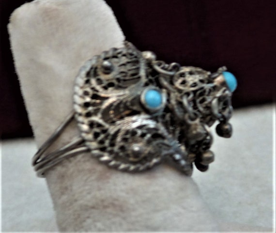 Vintage Statement Ring Persian Filigree with Turq… - image 2