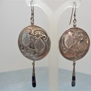 Vintage Ethnic Disk Earring with Lapis Drops