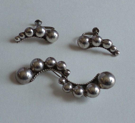 Pin and Earring Set Vintage Sterling - image 2