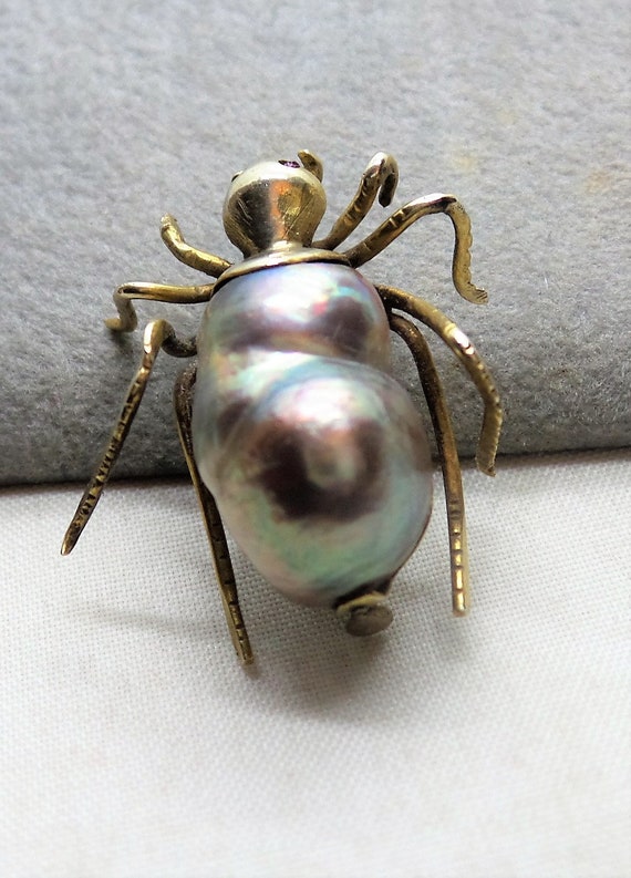 Vintage Baroque Pearl Spider Bug Pin - image 9