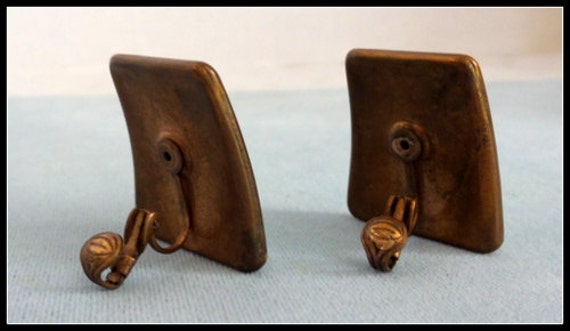 Mid Century Enamel Copper Clip On Earrings - image 2