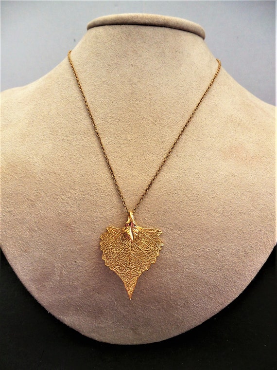 Necklace Vintage Leaf Dipped in Gold Wash - image 2