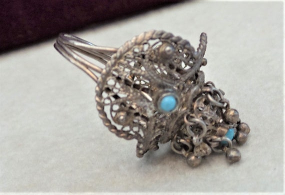 Vintage Statement Ring Persian Filigree with Turq… - image 4