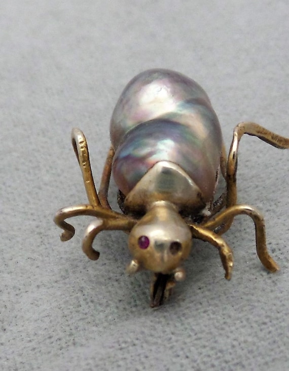 Vintage Baroque Pearl Spider Bug Pin - image 10