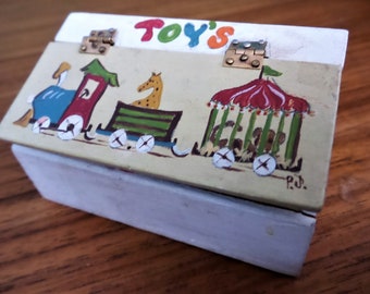 Vintage Dollhouse Artist Pat Jones 1978 Handmade Miniature Toy Box with Toys