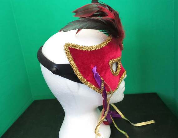 Vintage Masquerade Red Velvet Mask - image 6