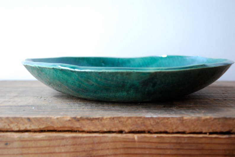 Handmade Green Ceramic Bowl with 'Delicious' Imprint | Etsy