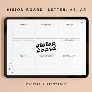 Minimalist Vision Board: Printable Manifestation Planner (A3, A4, Letter) (PDF)