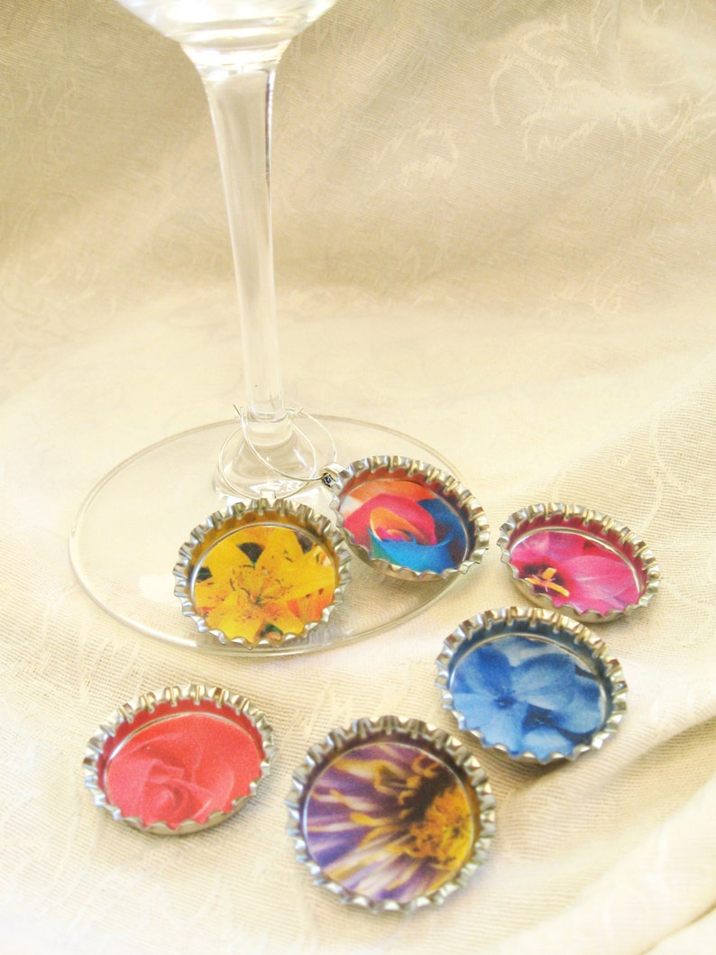 Flower Wine Charm Bottle Cap Wine Charms With Close Ups of Etsy