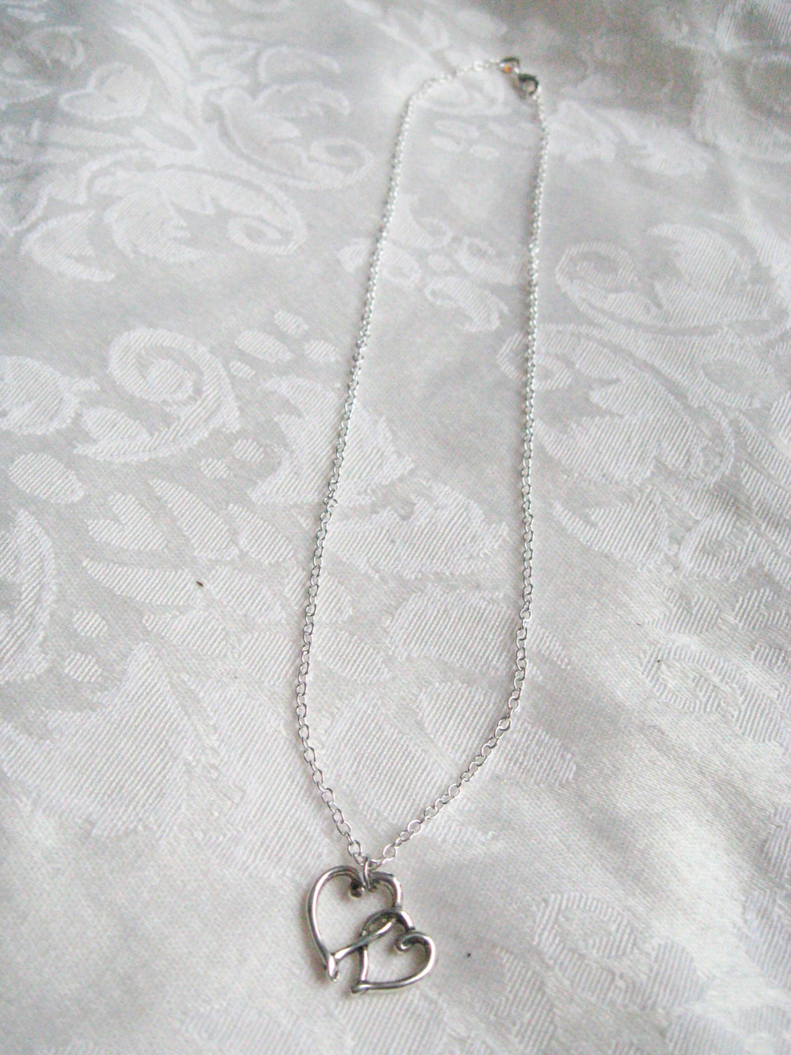 Double Entwined Heart Charm Necklace Sterling Silver Chain Etsy