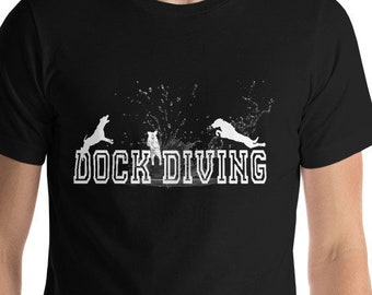Personalized Dock Diving Tshirt with Your Dog - Custom Shirt With Your Dog&#39;s Silhouette - Flyball - Barn Hunt - Lure Coursing - Racing
