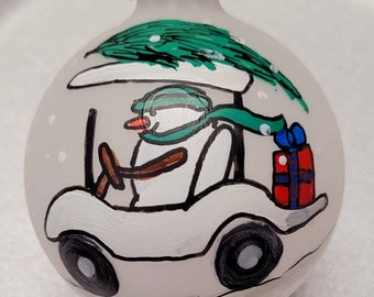 Personalized Golf Cart Ornament - Custom Hand painted Golf Cart Ornament - Golf Cart with Christmas Tree - Personalized Christmas Ornament
