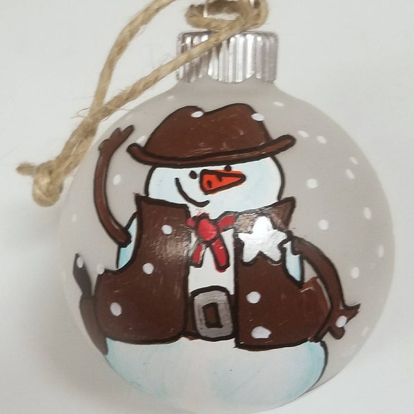 Personalized Cowboy Christmas Ornament -  Hand-painted Custom Western Snowman Gunslinger Sheriff