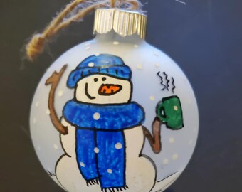Personalized Coffee Lover Christmas Ornament - Hot Chocolate Love Snowman - Hot Tea Ornament - Hot Drink - Hand painted - Custom
