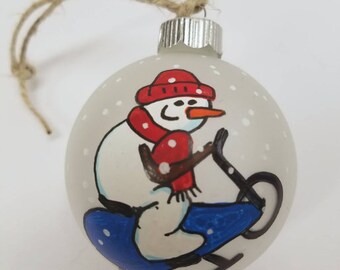 Exercise Bike Ornament - Indoor Cycling Christmas Ornament - Hand-painted Personalized Christmas Ornament - Snowman Fitness