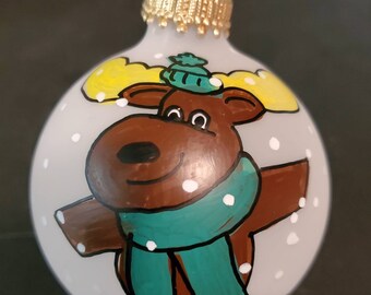 Moose Yoga Christmas Ornament - Warrior Stance - Hand-painted and Personalized Moose Christmas Ornament - Gift for Yoga Teacher - Custom