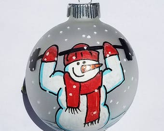 Weight lifting Ornament, Personalized hand painted custom Christmas, Barbells, cross fit ornament, snowman fitness ornament, custom gym