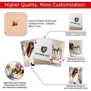 May include: Playing cards with a high-definition printing technology. The cards feature a custom design with a logo that says "Superior Pod". The cards are customizable with photos, text, and designs.