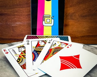 SPOD PREMIER Geometric Traditional Poker Cards, Cyan Magenta Yellow Black Standard Poker Cards, Colorful Playing Cards, Standard Card Deck