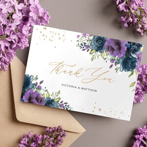 Blue and lavender wedding  invitation, thank you, RSVP and Save the date card. Instant Download  Personalized Card