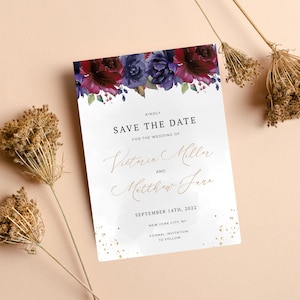 Muted purple pinkish red wedding  invitation, thank you, RSVP and Save the date card. Instant Download  Personalized Card